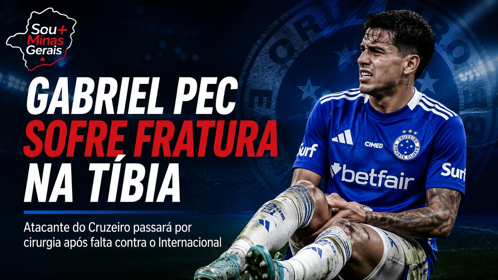 Gabriel Pec sofre fratura na tíbia após falta dura e passará por cirurgia